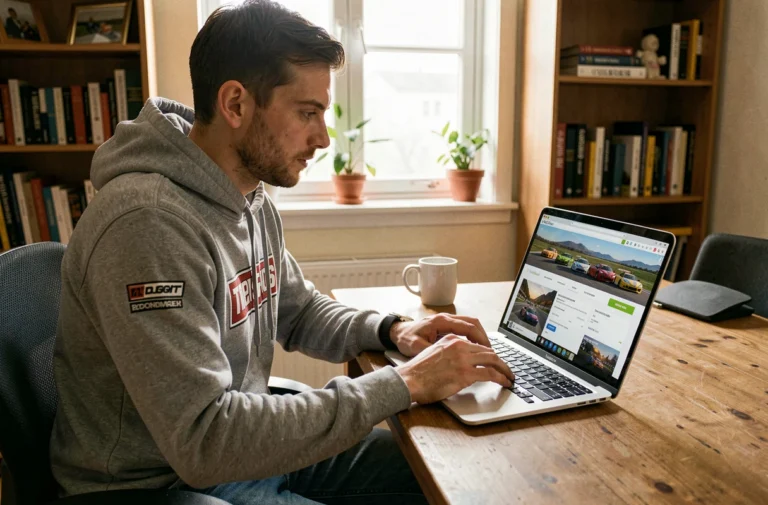 Homme achetant ses billets pour le Bol d'Or 2026 sur un site de billetterie en ligne depuis son bureau à domicile